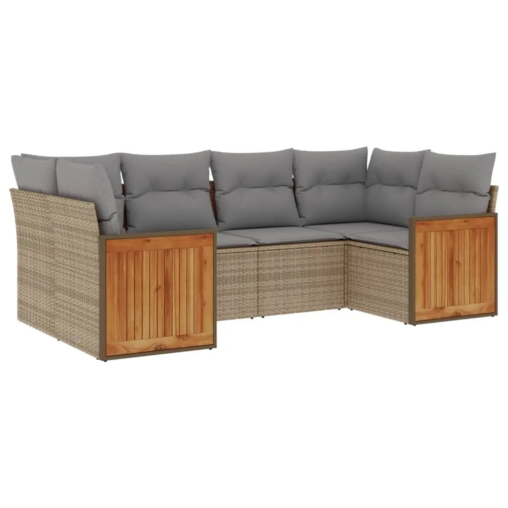 Garden Sofa Set 6 Piece Outdoor Furniture Beige PE Rattan Modular Seating
