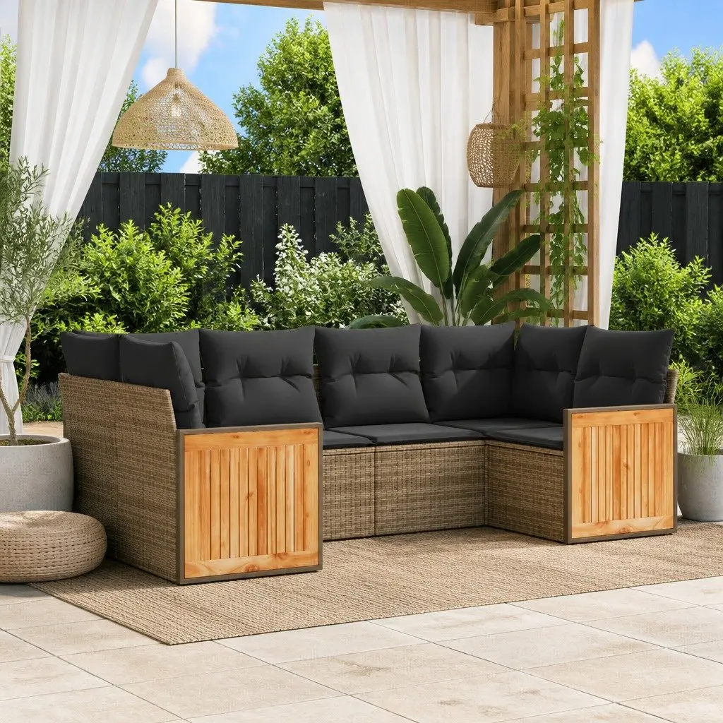 Garden Sofa Set 6 Piece Outdoor Furniture Modular Grey Poly Rattan Patio Seating