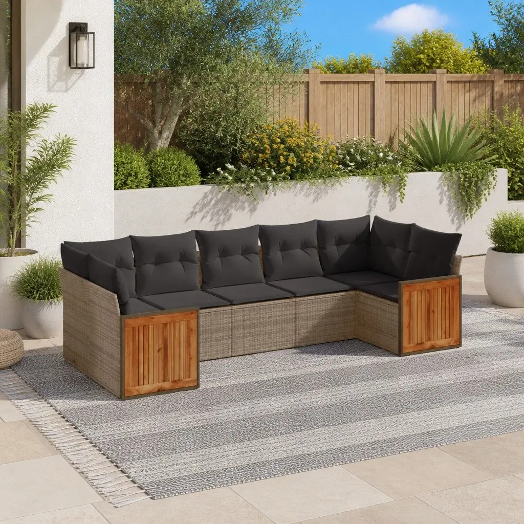 Garden Sofa Set 7 Piece Outdoor Furniture Modular Grey with Cushions Storage