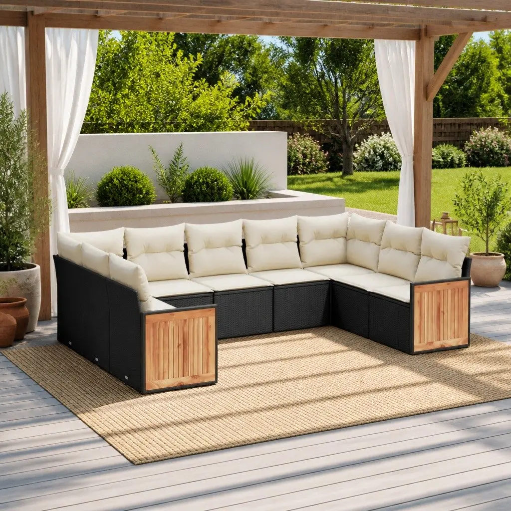 Garden Sofa Set 9 Piece Outdoor Furniture Modular Black Poly Rattan