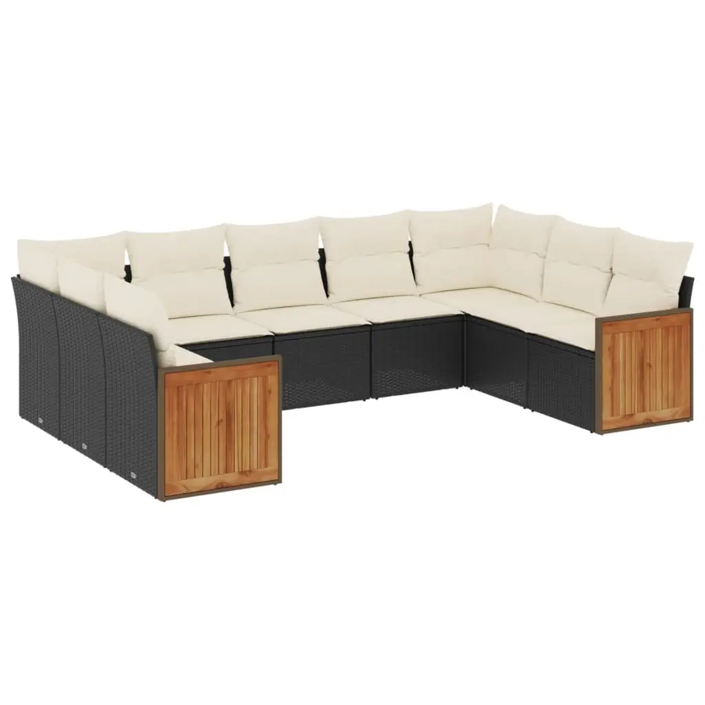 Garden Sofa Set 9 Piece Outdoor Furniture Modular Black Poly Rattan