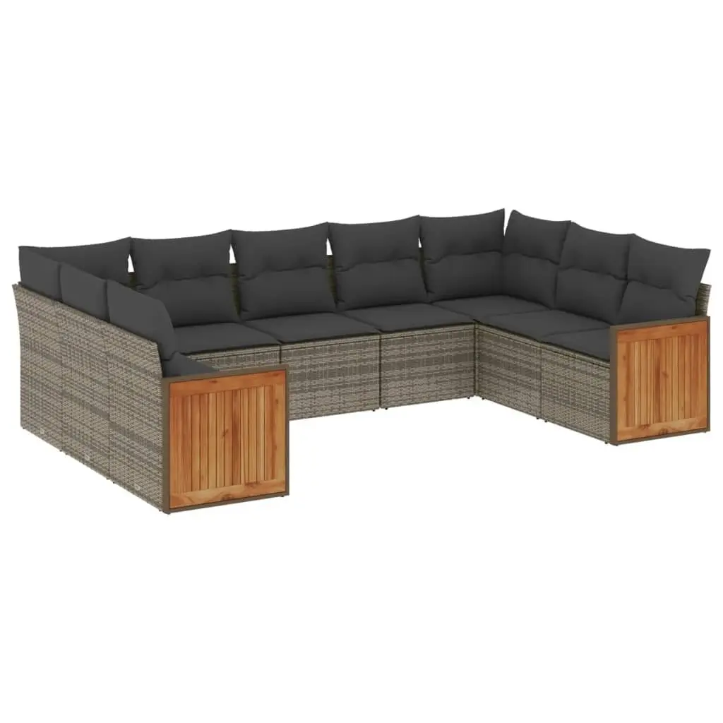 Garden Sofa Set 9 Piece Outdoor Furniture Modular Patio Sectional with Cushions Grey