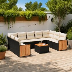 Garden Sofa Set 10 Piece Outdoor Furniture Black Poly Rattan Modular Patio
