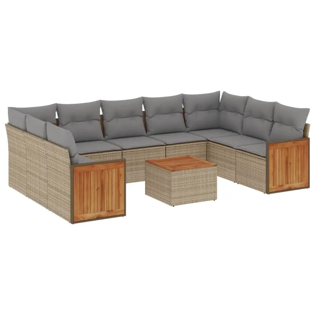 Garden Sofa Set 10 Piece Outdoor Furniture Modular Beige PE Rattan Patio Lounge