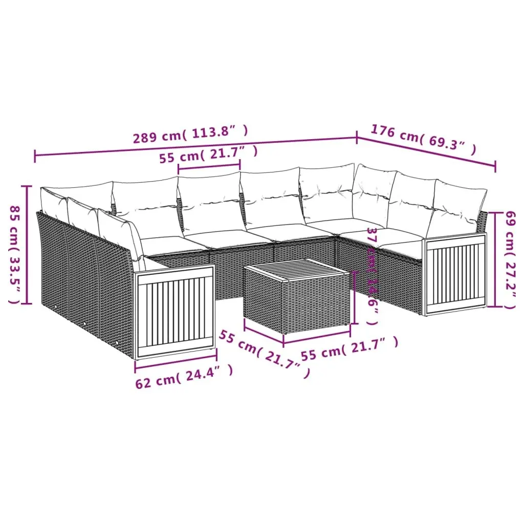 Garden Sofa Set 10 Piece Outdoor Furniture Modular Beige PE Rattan Patio Lounge