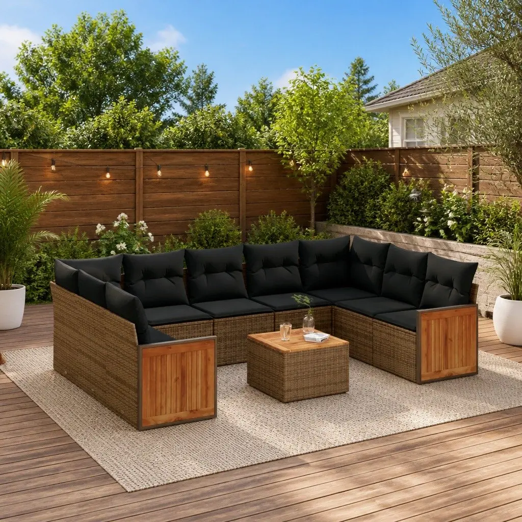 Garden Sofa Set 10 Piece Outdoor Furniture with Cushions Storage Grey Rattan