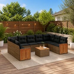 Value-Driven 10-Piece Grey Rattan Sofa Set for Outdoors