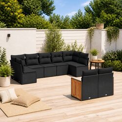 Garden Sofa Set 9 Piece Outdoor Furniture Patio Sectional Black Poly Rattan