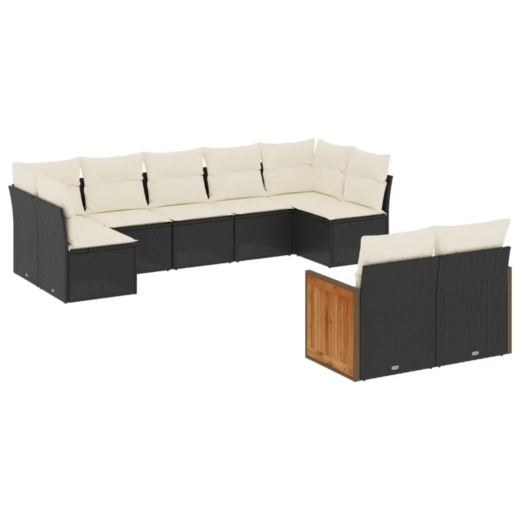 Garden Sofa Set 9 Piece Outdoor Furniture Modular Sectional with Cushions Black