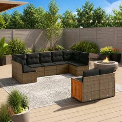 Garden Sofa Set 9 Piece Outdoor Furniture Patio Rattan Lounge Seating Grey