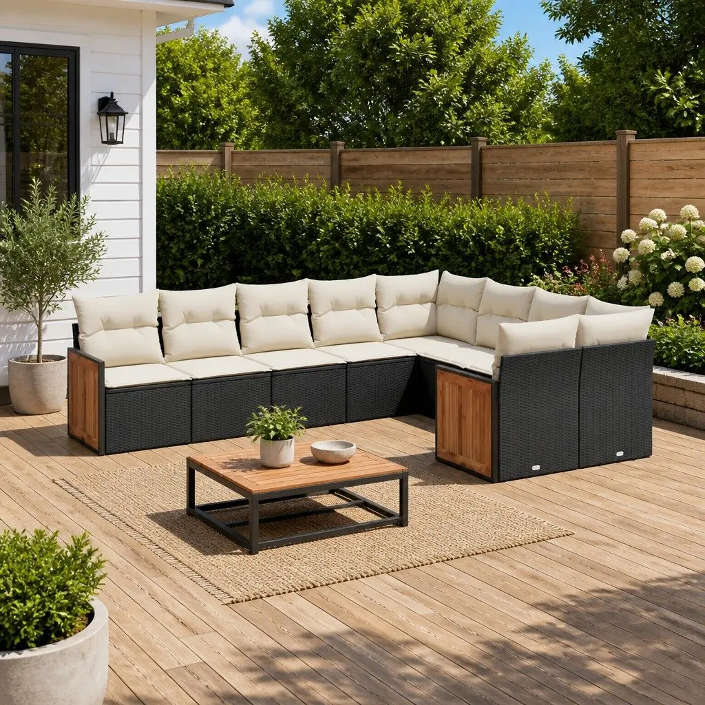 Garden Sofa Set 9 Piece Outdoor Furniture Modular Cushions Black