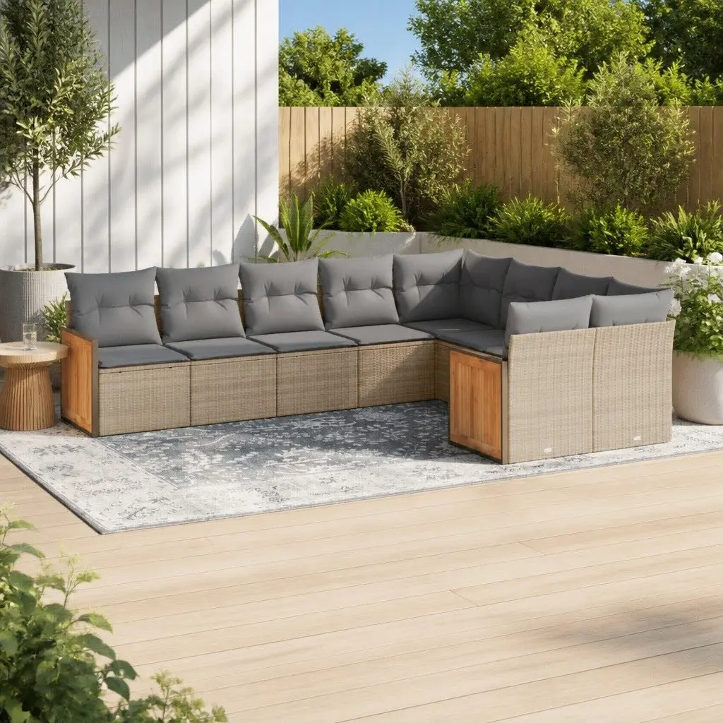 Garden Sofa Set 9 Piece Outdoor Furniture Modular Beige Patio Lounge Seating