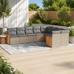 Comfortable 9 Piece Beige Garden Sofa Set with Storage