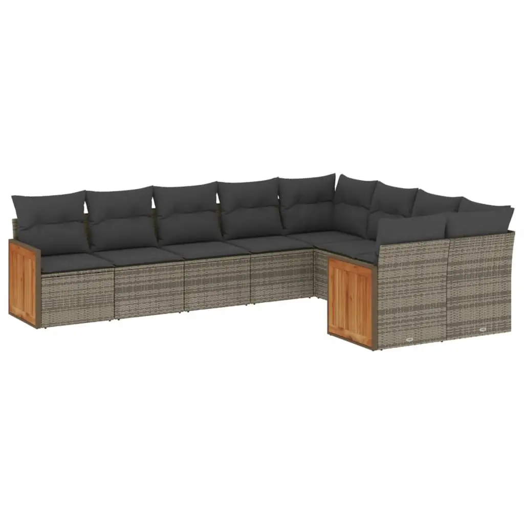 Garden Sofa Set 9 Piece Outdoor Furniture Modular Grey Poly Rattan