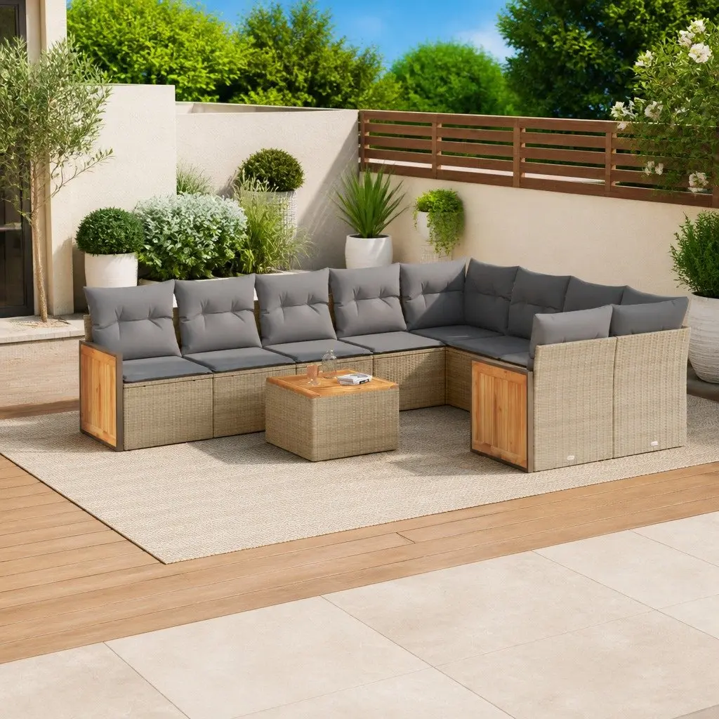 10 Piece Outdoor Garden Sofa Set Patio Furniture Storage Cushions Beige