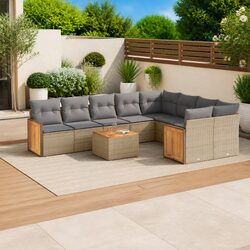 Outdoor Garden Sofa Set 10 Piece Patio Furniture with Storage Cushions Beige