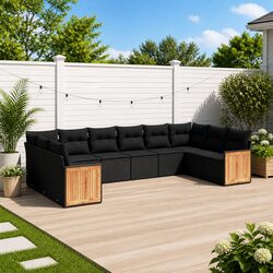 Comfortable and Reliable 10-Piece Black Rattan Sofa Set