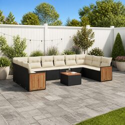 Garden Sofa Set 11 Piece Outdoor Furniture Patio Lounge Black Poly Rattan