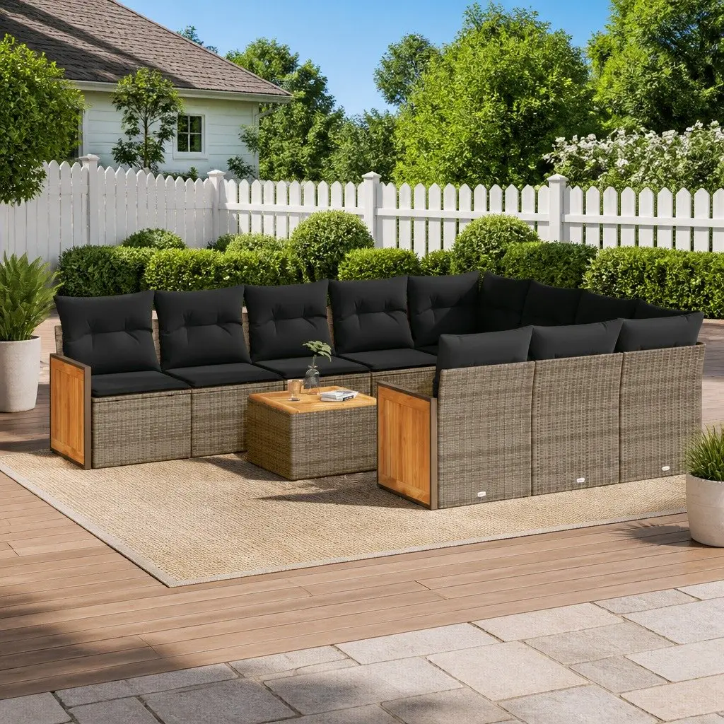 Garden Sofa Set 11 Piece Outdoor Furniture Patio Grey Poly Rattan with Cushions