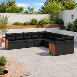 Practical 10 Piece Black Rattan Garden Sofa Set