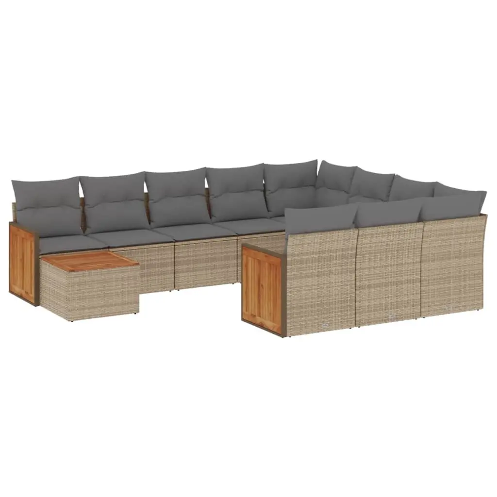Outdoor Garden Sofa Set 11 Piece Beige Poly Rattan Patio Furniture