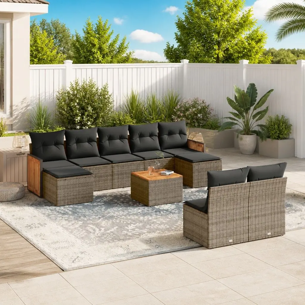 Garden Sofa Set 10 Piece Outdoor Furniture Grey Poly Rattan Patio Seating