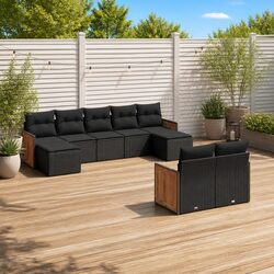 Reliable 9 Piece Black Rattan Sofa Set for Outdoors