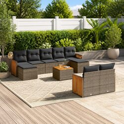 Garden Sofa Set 10 Piece Outdoor Furniture Grey Poly Rattan Patio Lounging