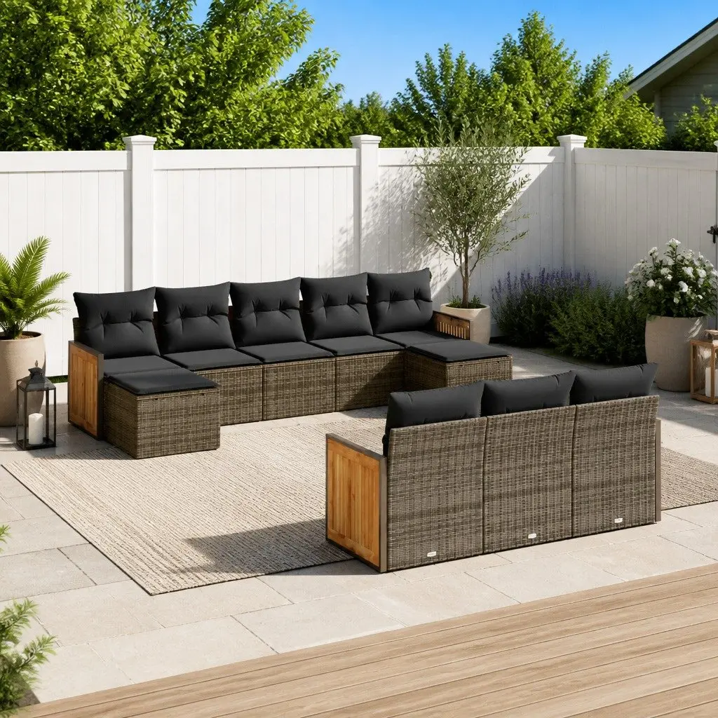 Garden Sofa Set 10 Piece Outdoor Furniture Grey Poly Rattan Modular