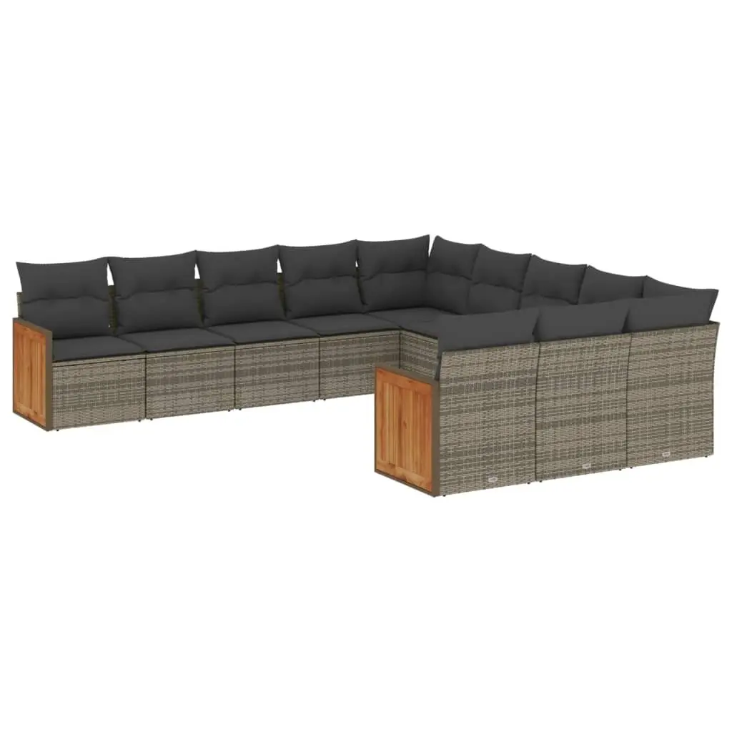 Garden Sofa Set 11 Piece Outdoor Furniture Patio Conversation Grey Poly Rattan