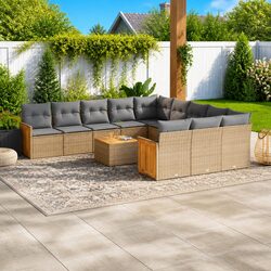Garden Sofa Set 12 Piece Outdoor Furniture Beige Poly Rattan Patio Lounge