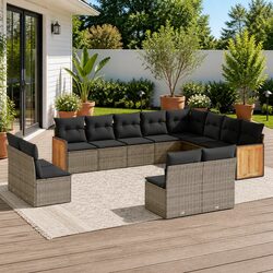 Reliable 12 Piece Grey Outdoor Sofa Set with Storage