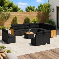Comfortable 13-Piece Black Outdoor Sofa Set with Storage