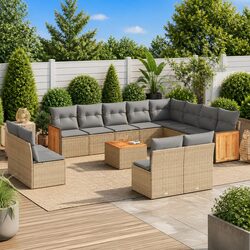Comfortable 13 Piece Garden Sofa Set in Beige Poly Rattan