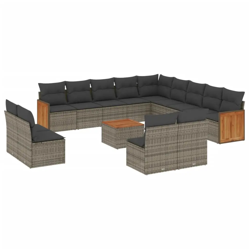 Garden Sofa Set 14 Piece Outdoor Furniture Modular Patio Grey Poly Rattan