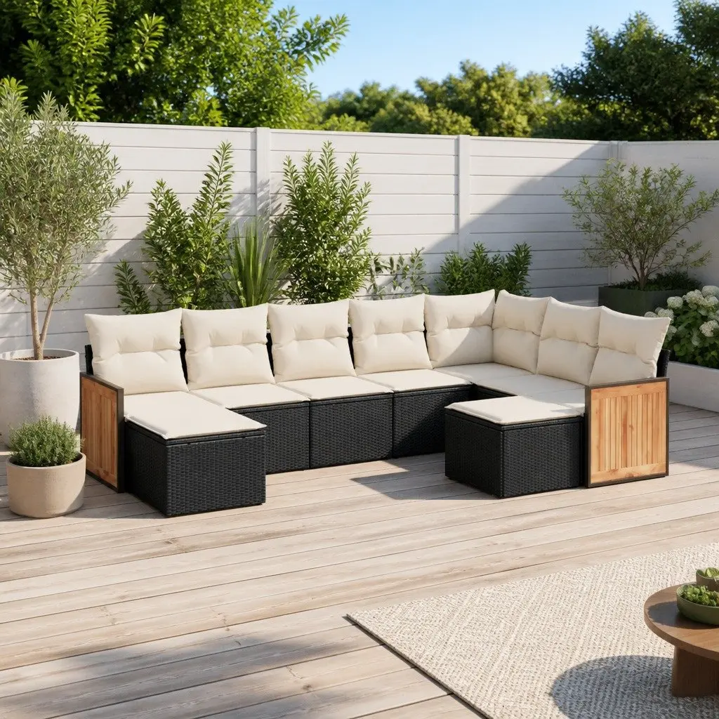 Garden Sofa Set 9 Piece Outdoor Furniture Black Poly Rattan Patio Lounge Seating