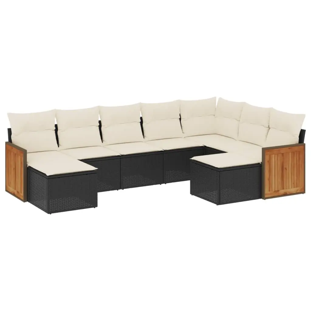 Garden Sofa Set 9 Piece Outdoor Furniture Black Poly Rattan Patio Lounge Seating
