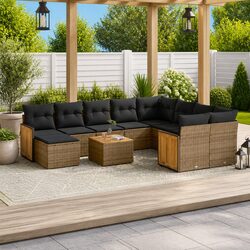 Comfortable 11-Piece Grey Rattan Garden Sofa Set