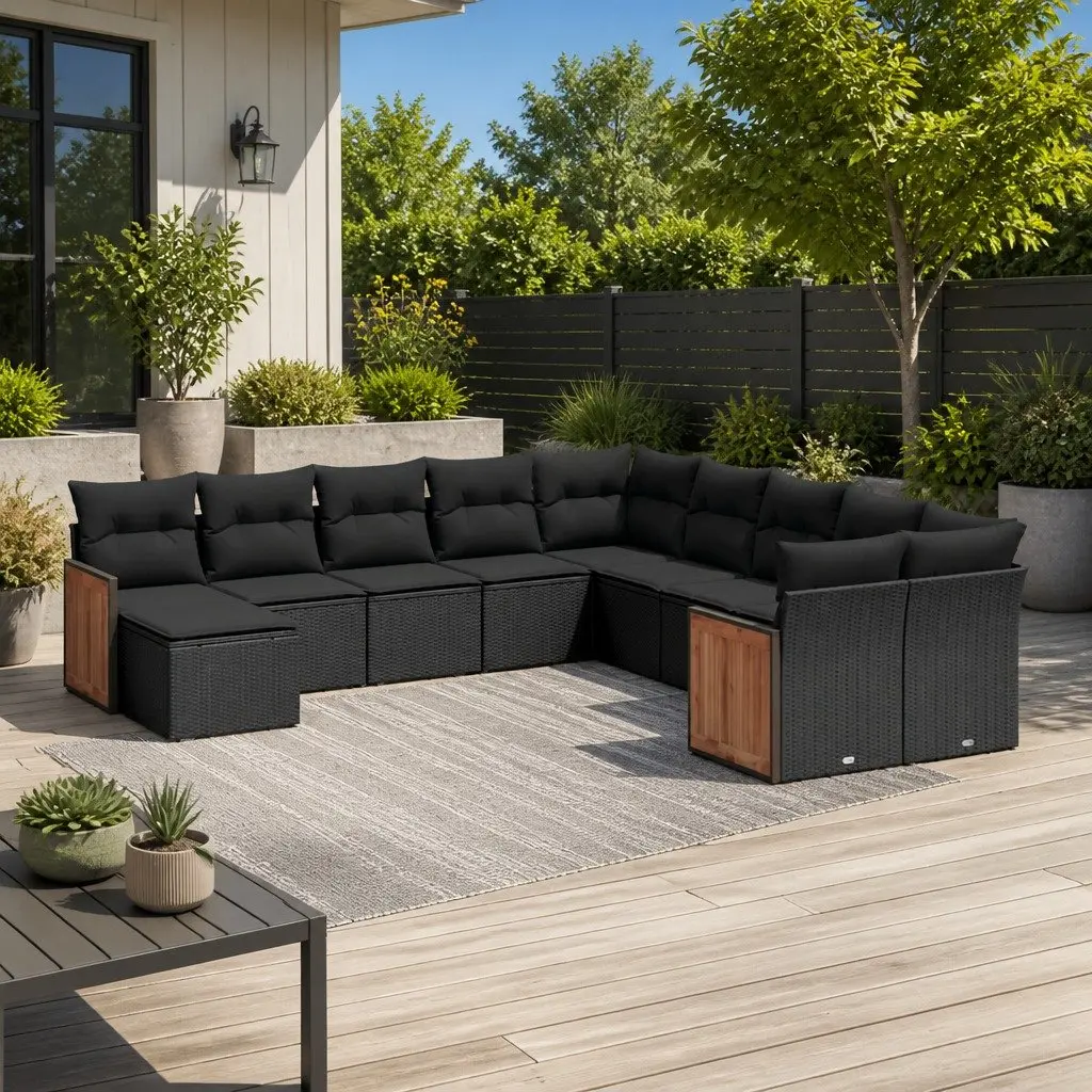 Garden Sofa Set 11 Piece Modular Outdoor Furniture Patio Seating Black