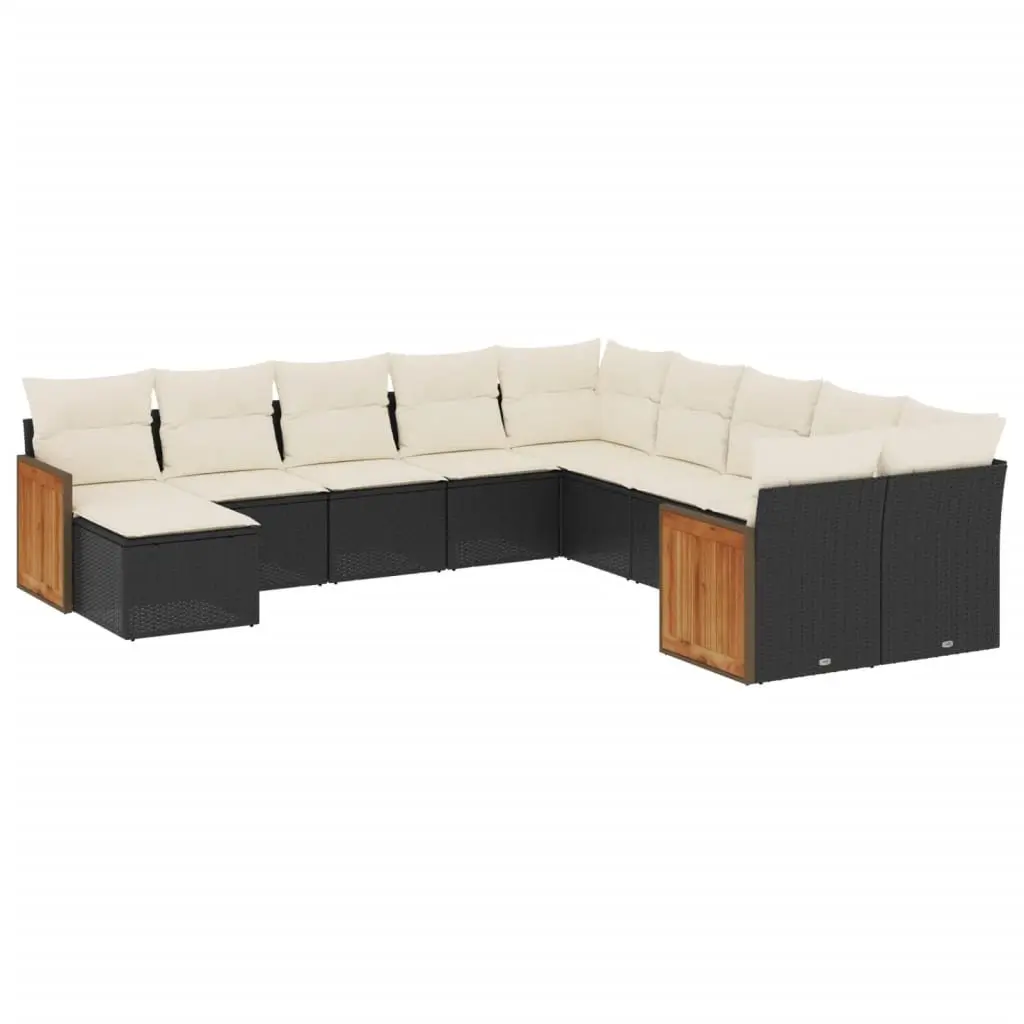 Garden Sofa Set Modular Outdoor Furniture 11 Piece Black Poly Rattan