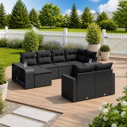 Comfortable 10 Piece Garden Sofa Set in Black Rattan