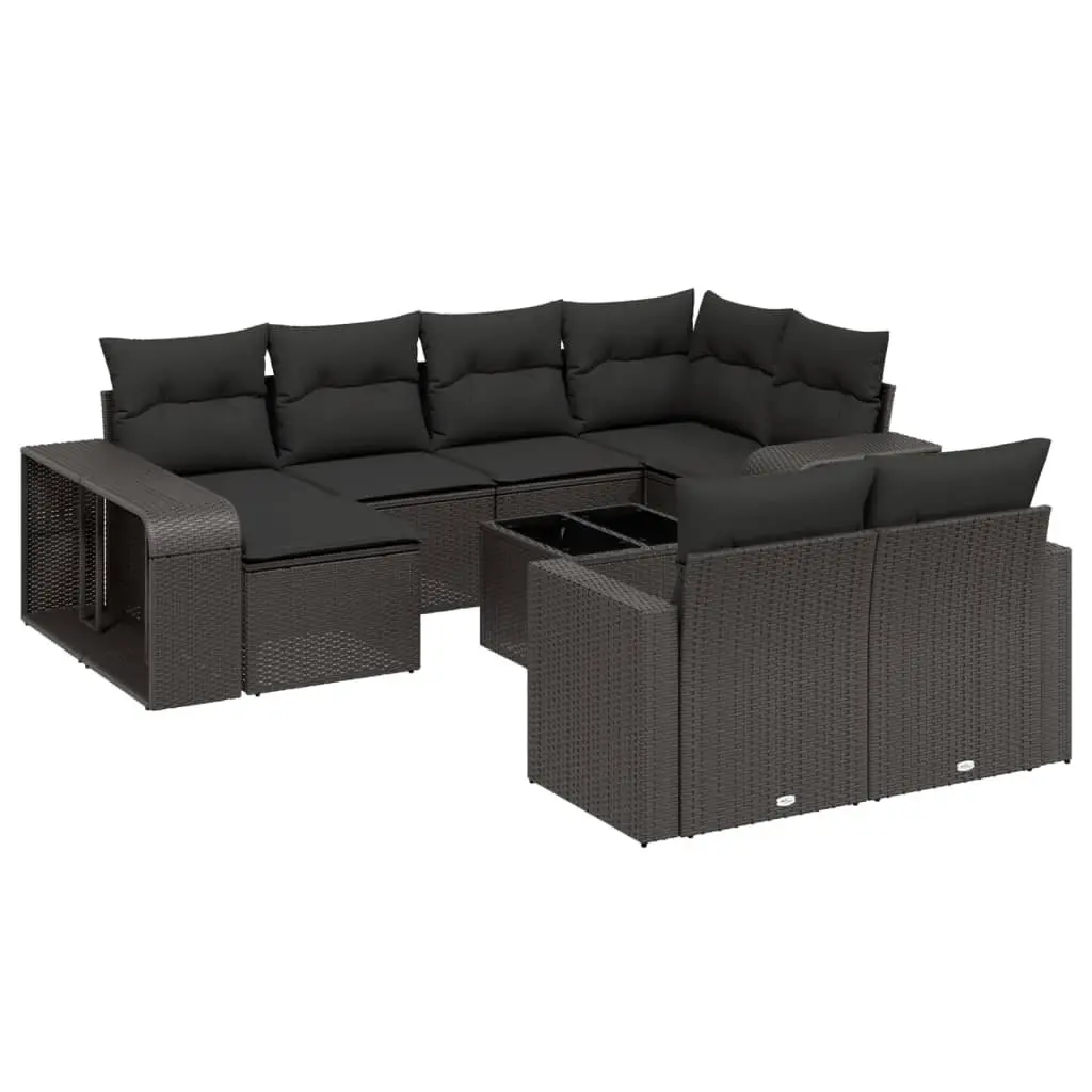 11 Piece Outdoor Garden Sofa Set with Storage Black Poly Rattan Sectional
