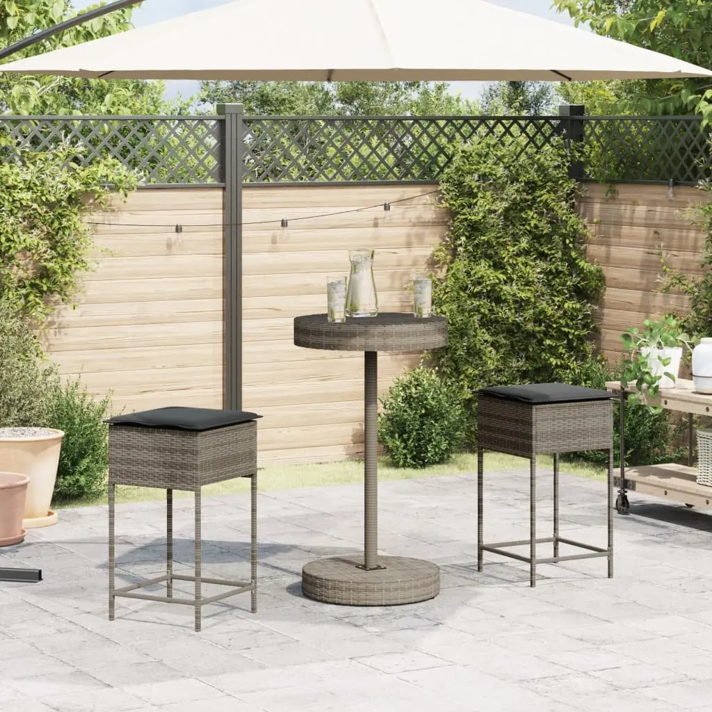 Garden Bar Set Outdoor Furniture 3 Piece Grey Patio Seating with Cushions