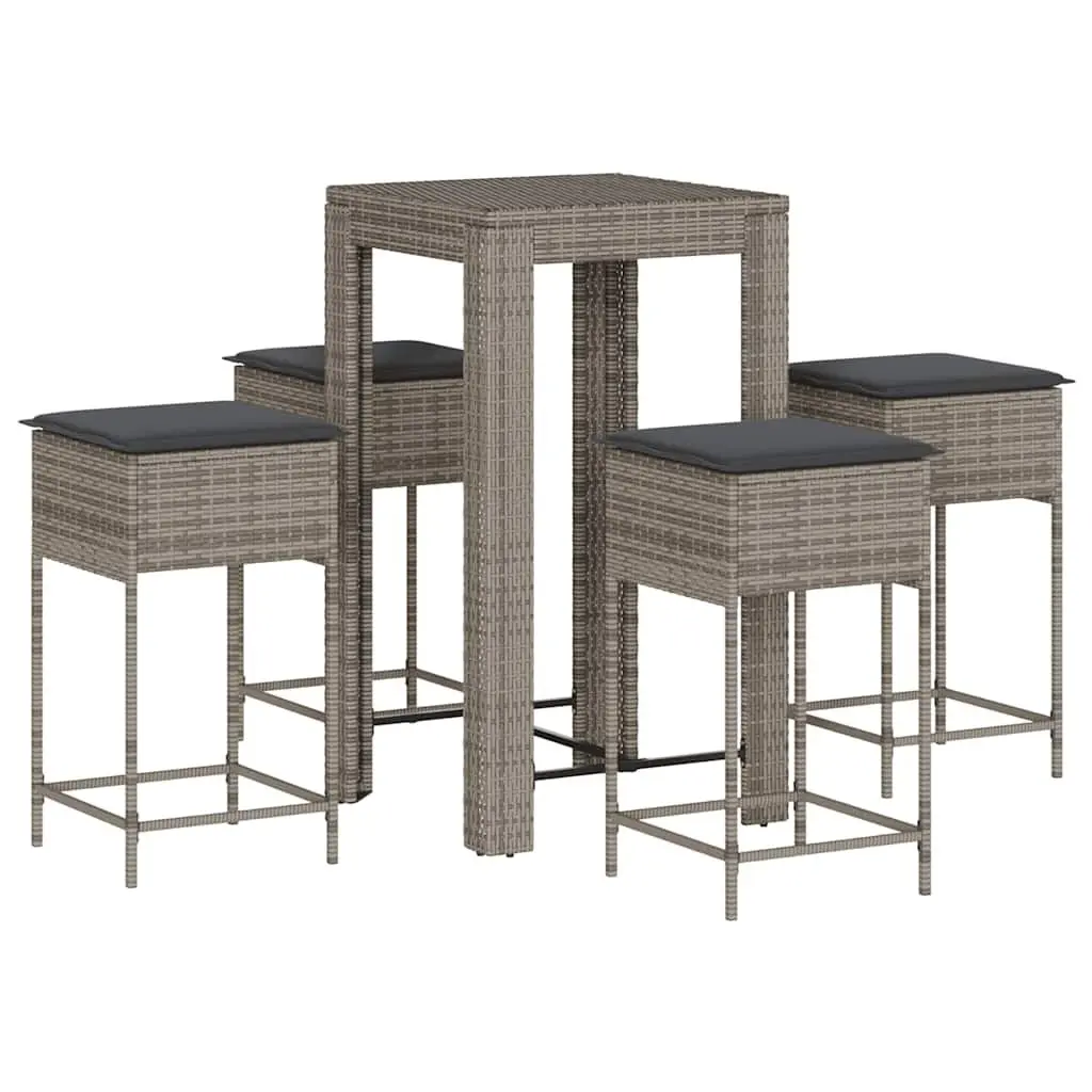 Garden Bar Set 5 Piece Outdoor Patio Furniture Grey Padded Cushions