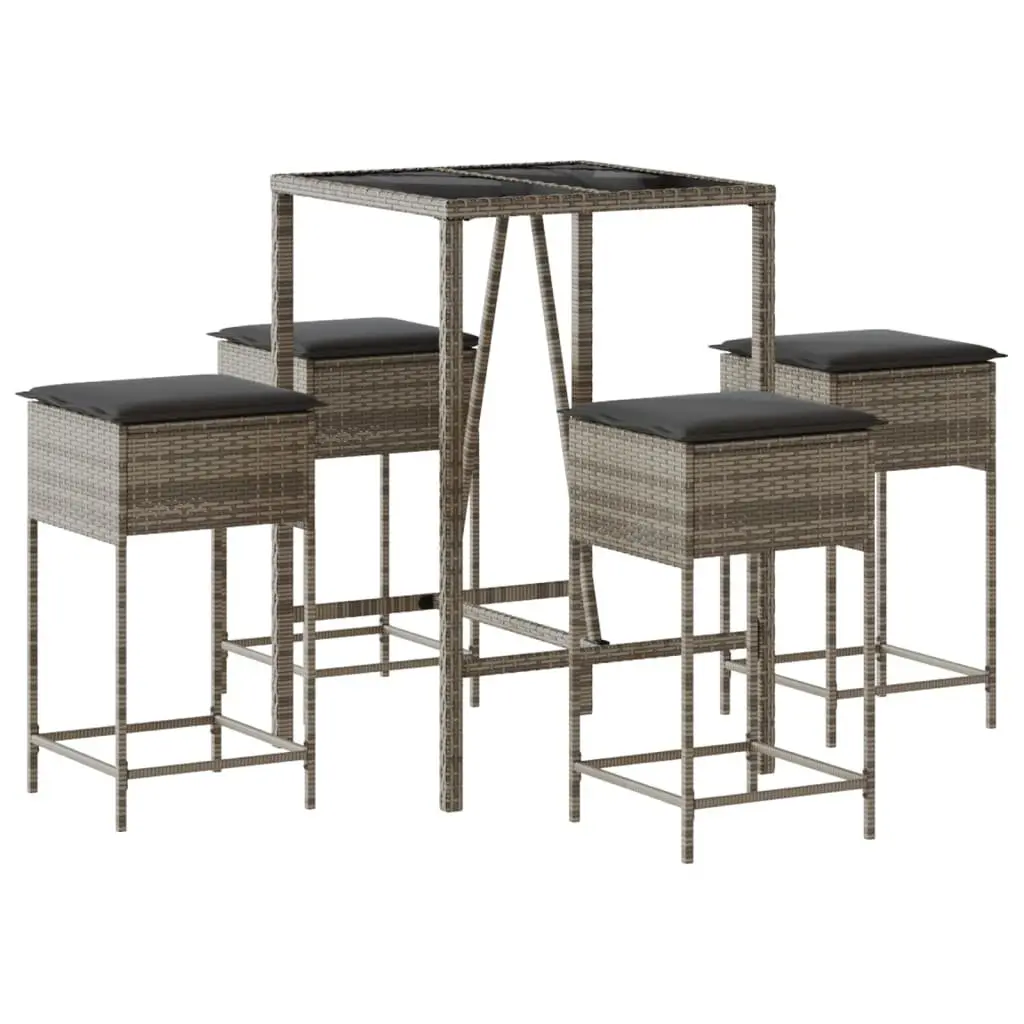 Garden Bar Set 5 Piece Outdoor Furniture with Cushions Grey Patio Bistro