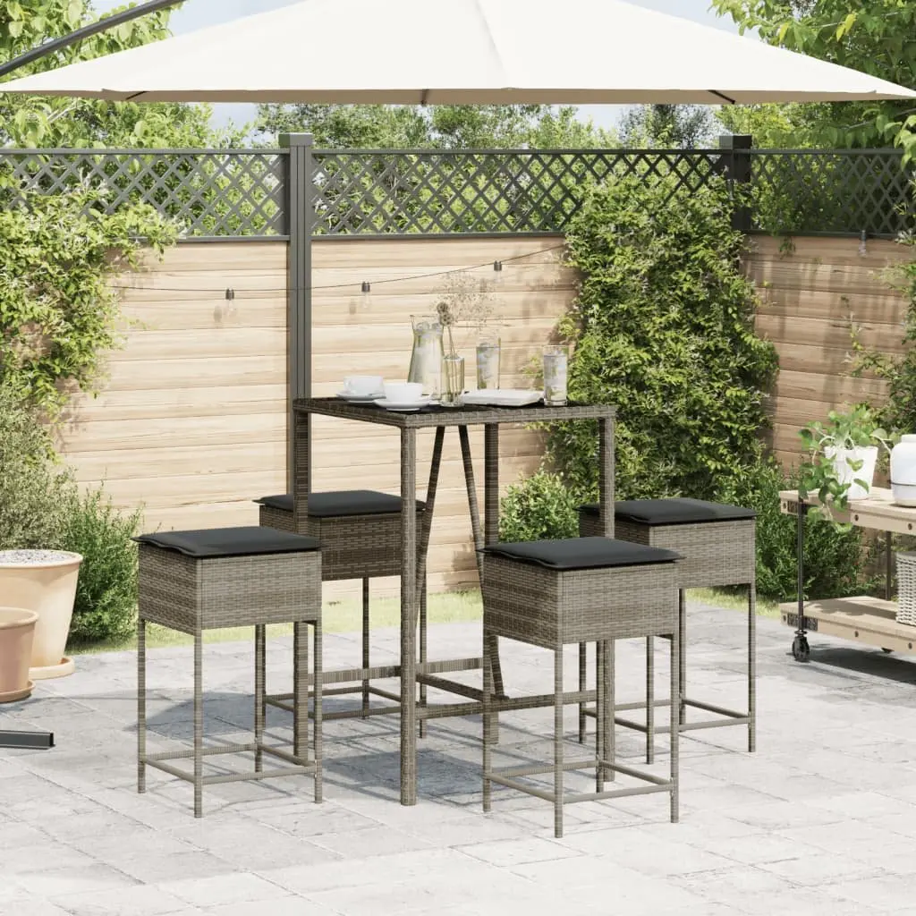Garden Bar Set 5 Piece Outdoor Furniture with Cushions Grey Patio Bistro