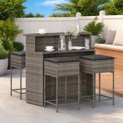 Reliable 5 Piece Garden Bar Set with Grey Cushions