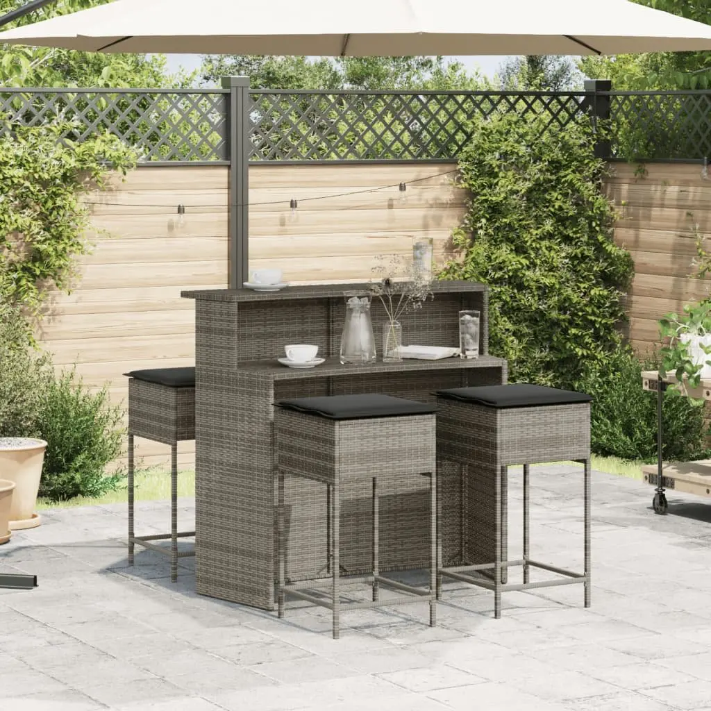 Outdoor Furniture Grey Cushioned Poly Rattan Garden Bar Set 5 Piece