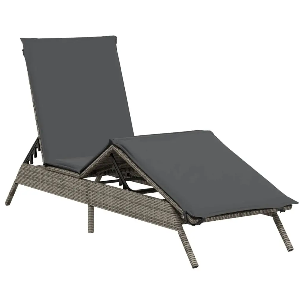 Sun Lounger Recliner Chair Adjustable Backrest Footrest 2 Piece Grey Outdoor Garden