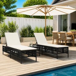 Durable Black Sun Loungers Set with Thick Cushions